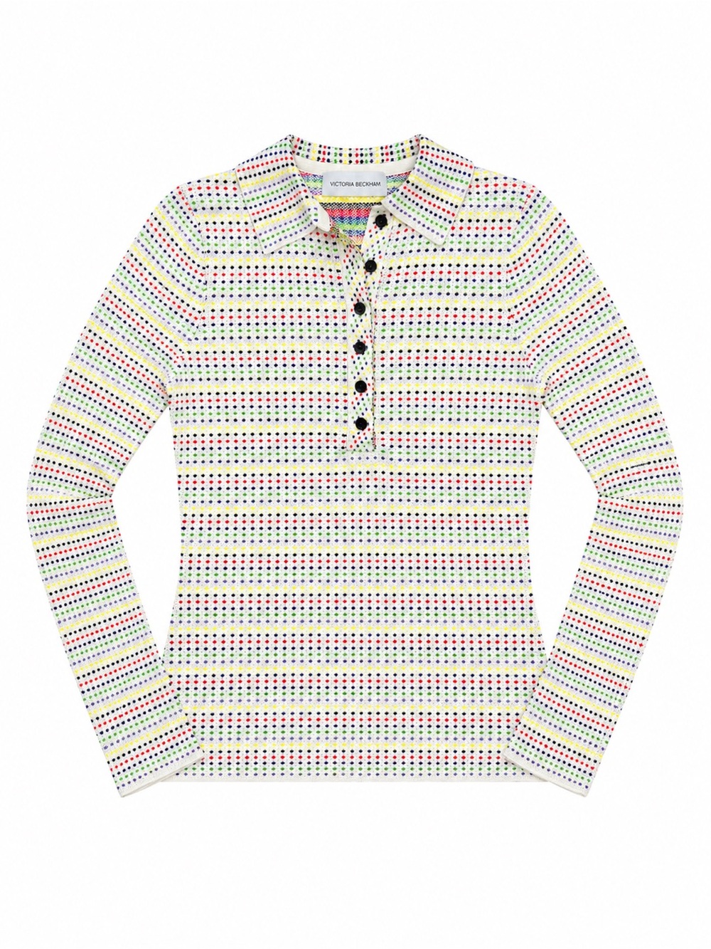 Victoria Beckham Multicolor Dot Cotton Knit Polo Sweater Long Sleeve Designer
